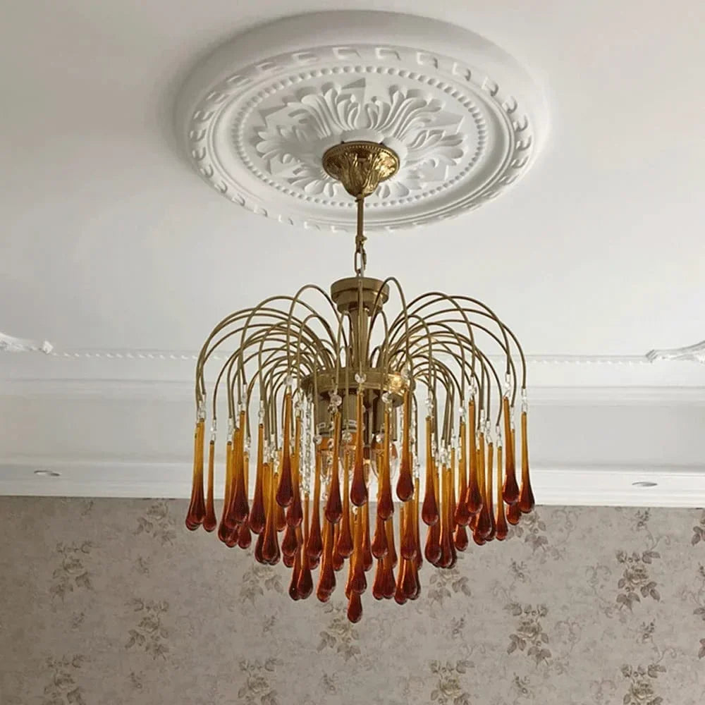 Amberglow Series | Amber Murano-Style Glass Chandelier with Crystal Accents for Dining