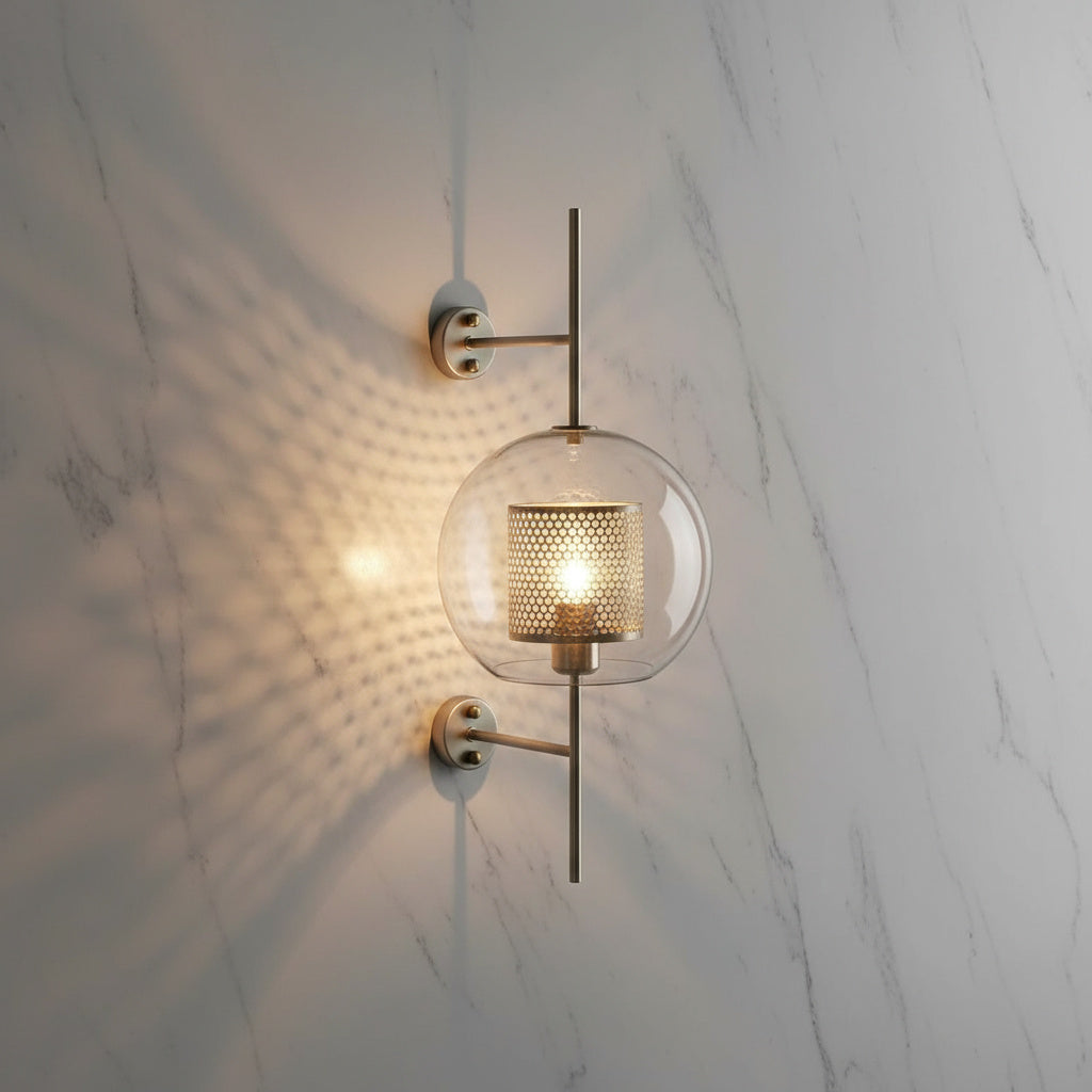 Modern Glass Wall Sconce with Gold or Chrome Finish | Pipe & Ball Design