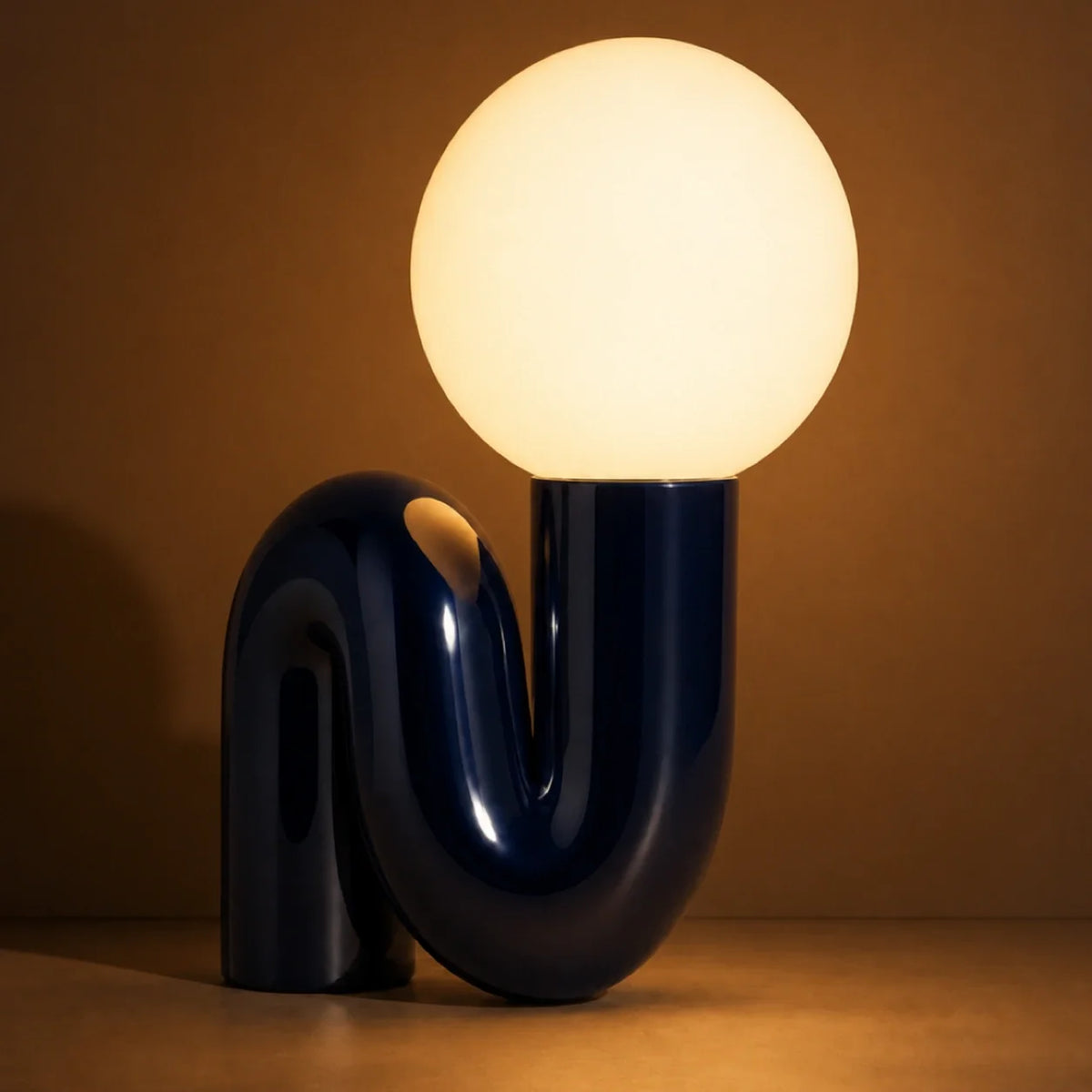 Sculptural S-Curve Table Lamp with Chrome Base | Frosted Glass Globe for Ambient Glow