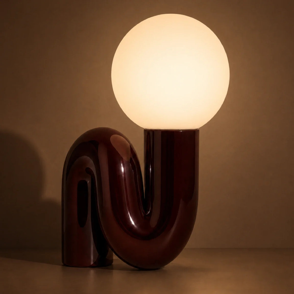Sculptural S-Curve Table Lamp with Chrome Base | Frosted Glass Globe for Ambient Glow