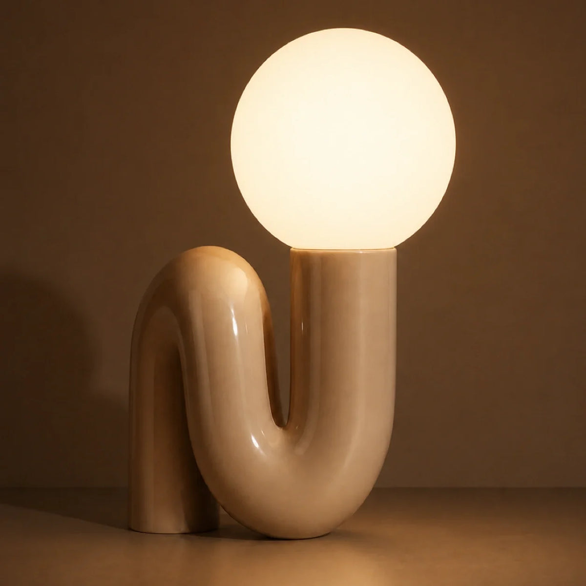 Sculptural S-Curve Table Lamp with Chrome Base | Frosted Glass Globe for Ambient Glow