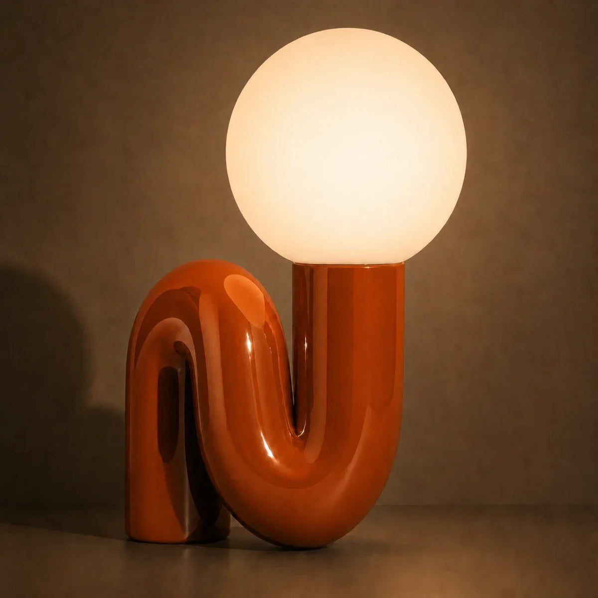 Sculptural S-Curve Table Lamp with Chrome Base | Frosted Glass Globe for Ambient Glow