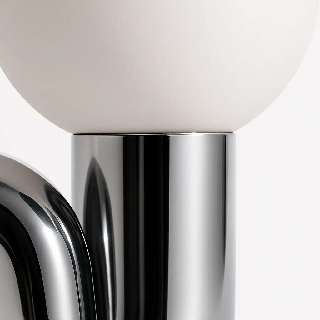 Sculptural S-Curve Table Lamp with Chrome Base | Frosted Glass Globe for Ambient Glow