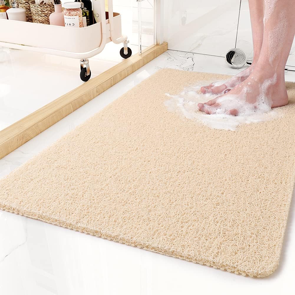 Non-Slip Shower Mat with Quick Water Drainage | Cut-to-Fit Soft Machine Washable Mat