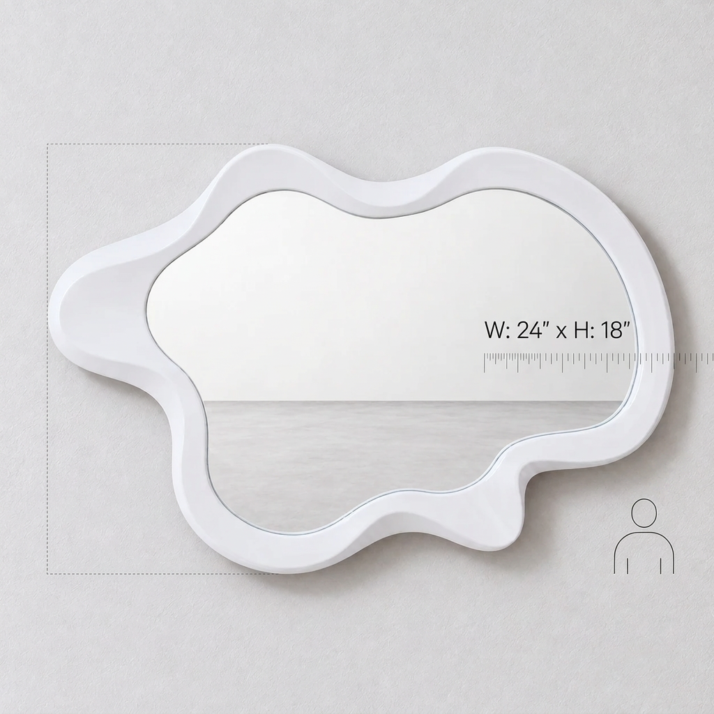 Wavy Wood Frame Wall Mirror with 3D Carved Border | Versatile Hanging for Any Room