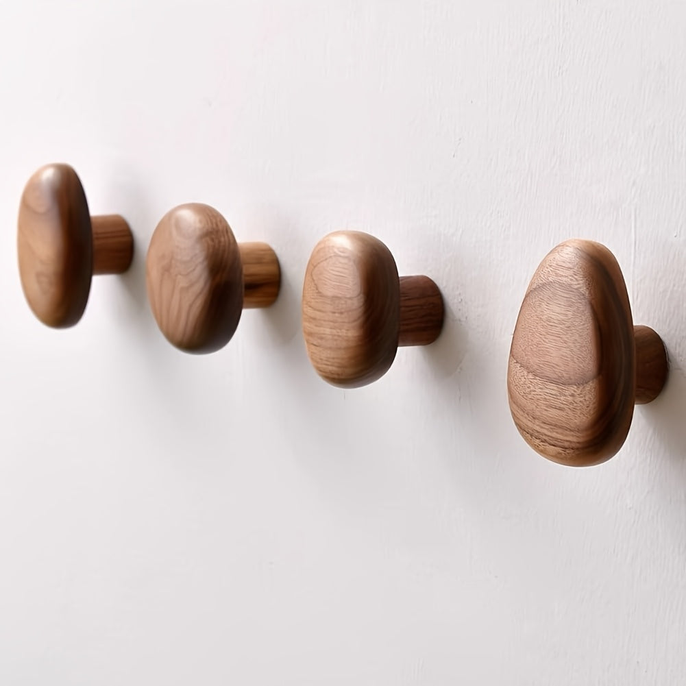 Minimalist Wooden Pebble Wall Hook Set (4pcs)