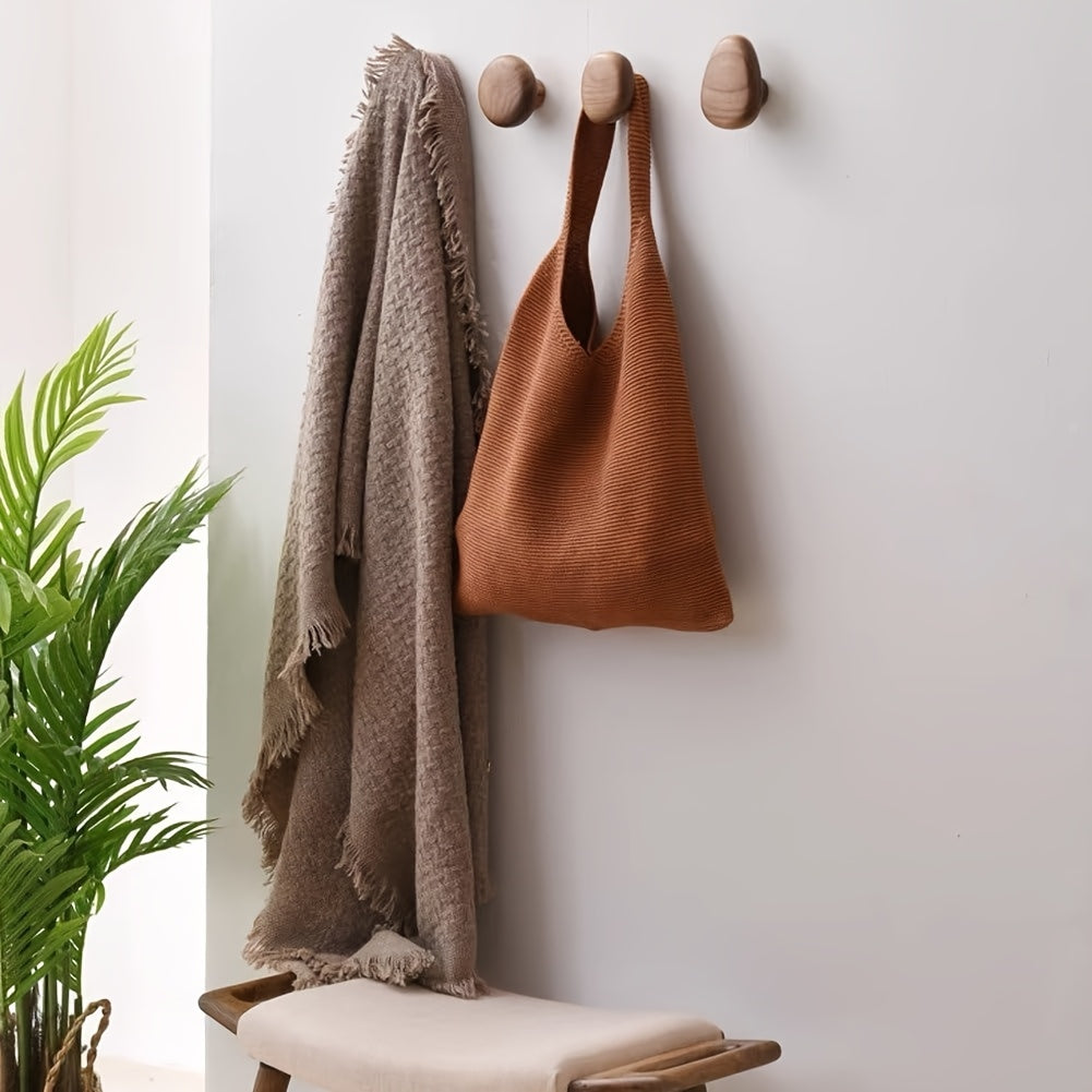 Minimalist Wooden Pebble Wall Hook Set (4pcs)
