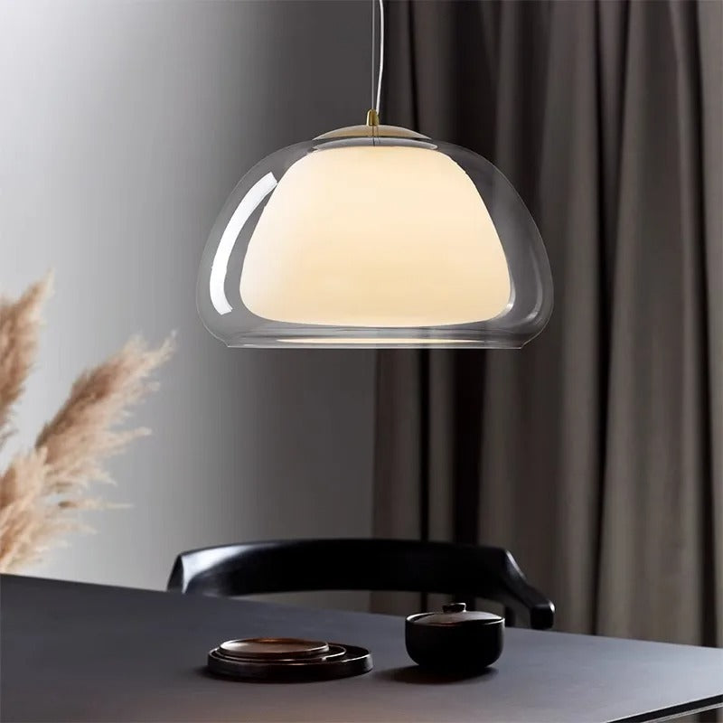 Hand-Blown Glass Globe Pendant Light with Dome Shade | Modern Dining Lamp