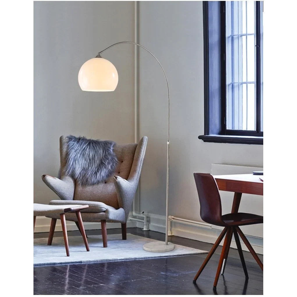 Chrome Arc Floor Lamp with Marble Base | Dimmable Mid-Century Light for Living Room
