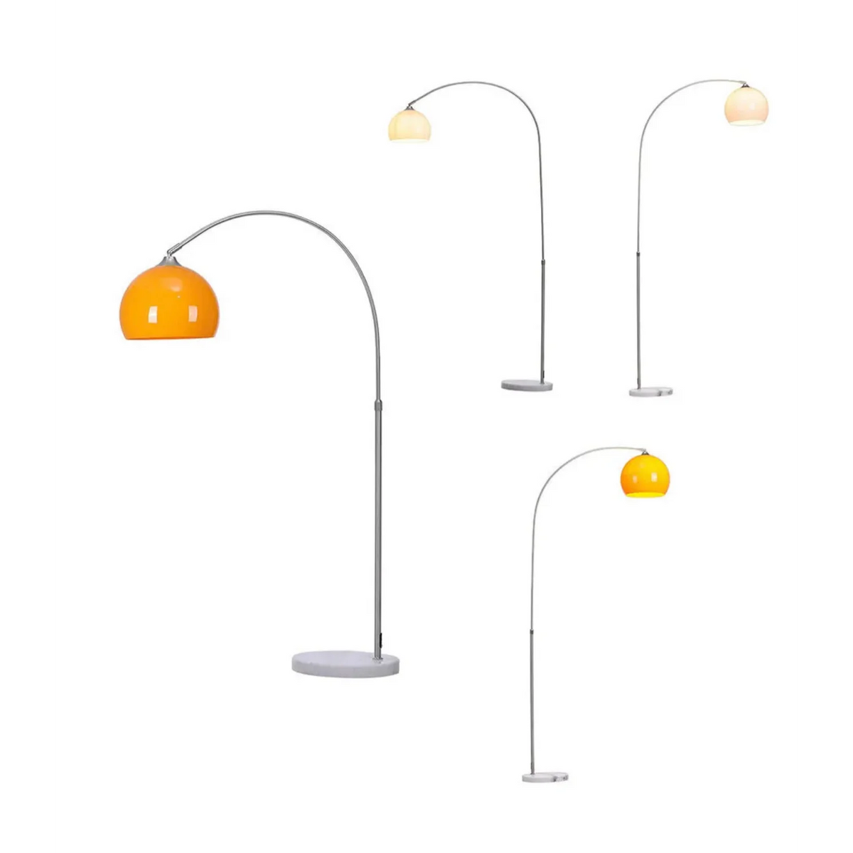 Chrome Arc Floor Lamp with Marble Base | Dimmable Mid-Century Light for Living Room