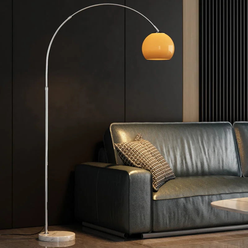 Chrome Arc Floor Lamp with Marble Base | Dimmable Mid-Century Light for Living Room