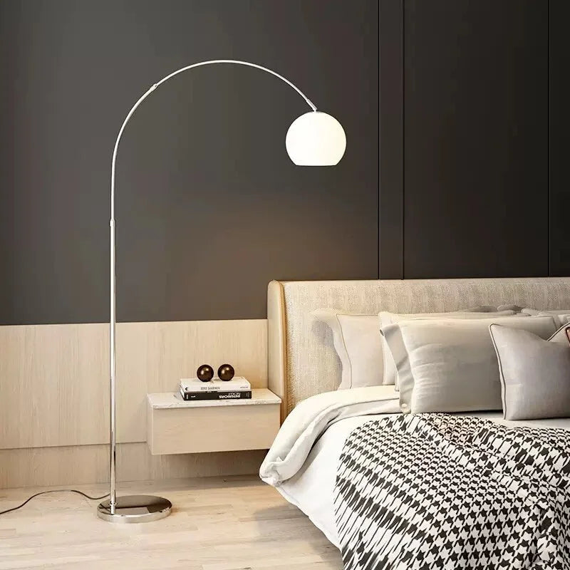 Chrome Arc Floor Lamp with Marble Base | Dimmable Mid-Century Light for Living Room