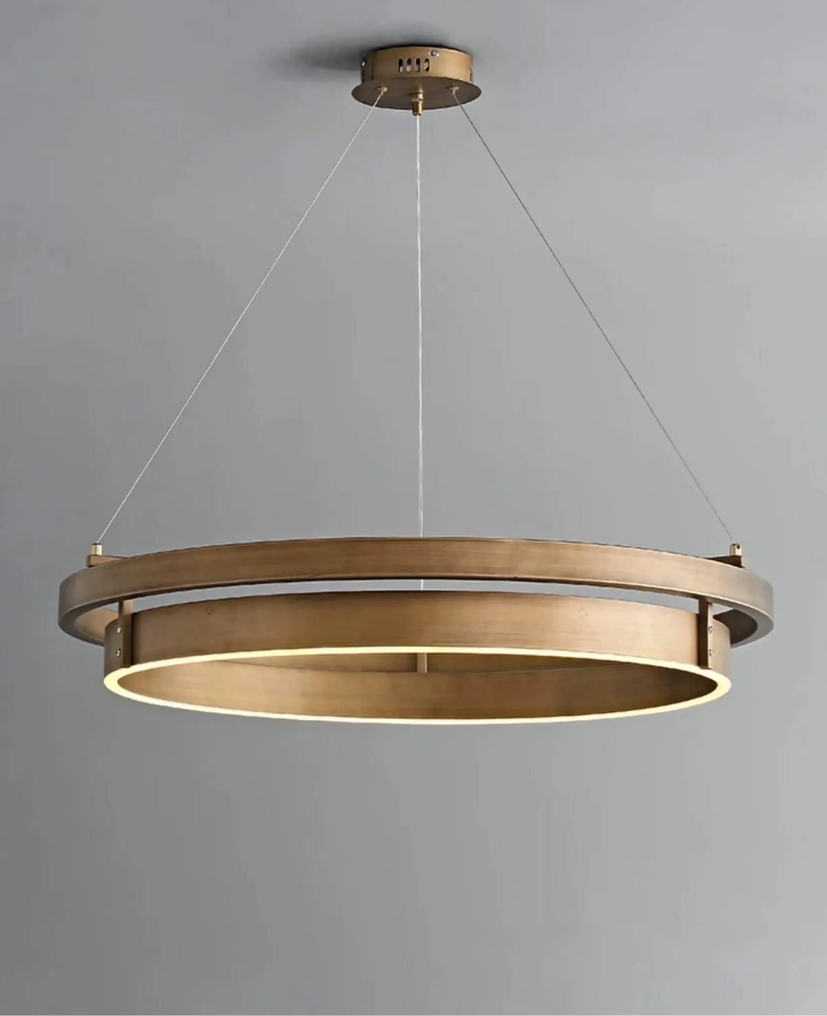 Halo Ring Series | Brushed-Brass Double Ring Chandelier with Integrated LED for Foyer