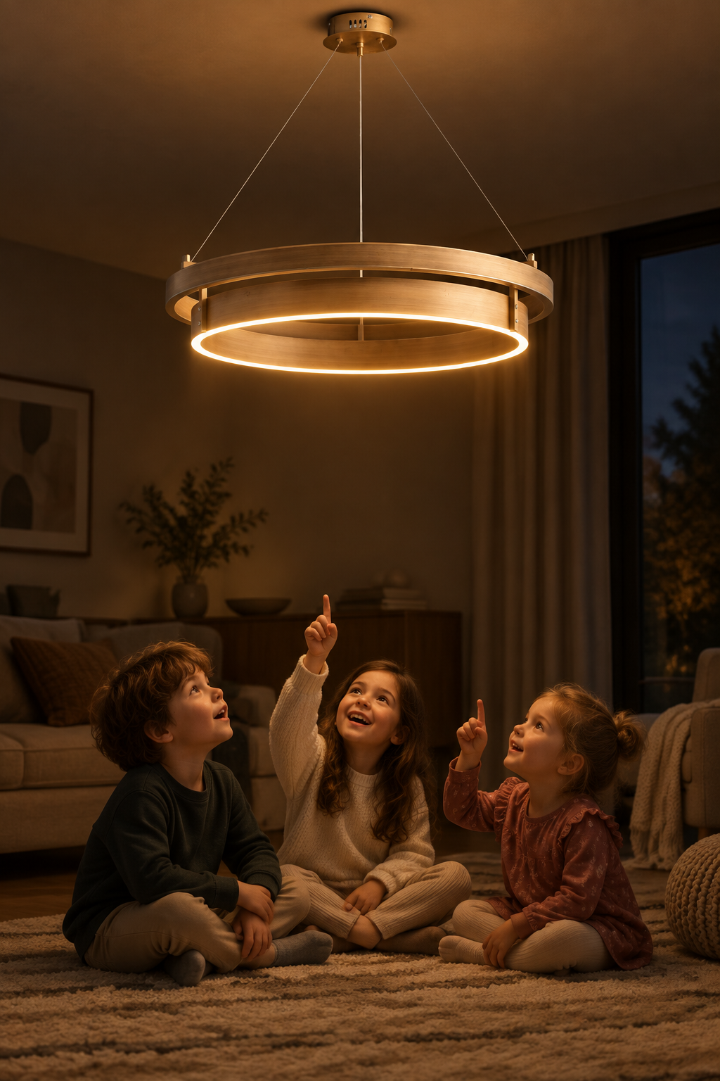 Halo Ring Series | Brushed-Brass Double Ring Chandelier with Integrated LED for Foyer