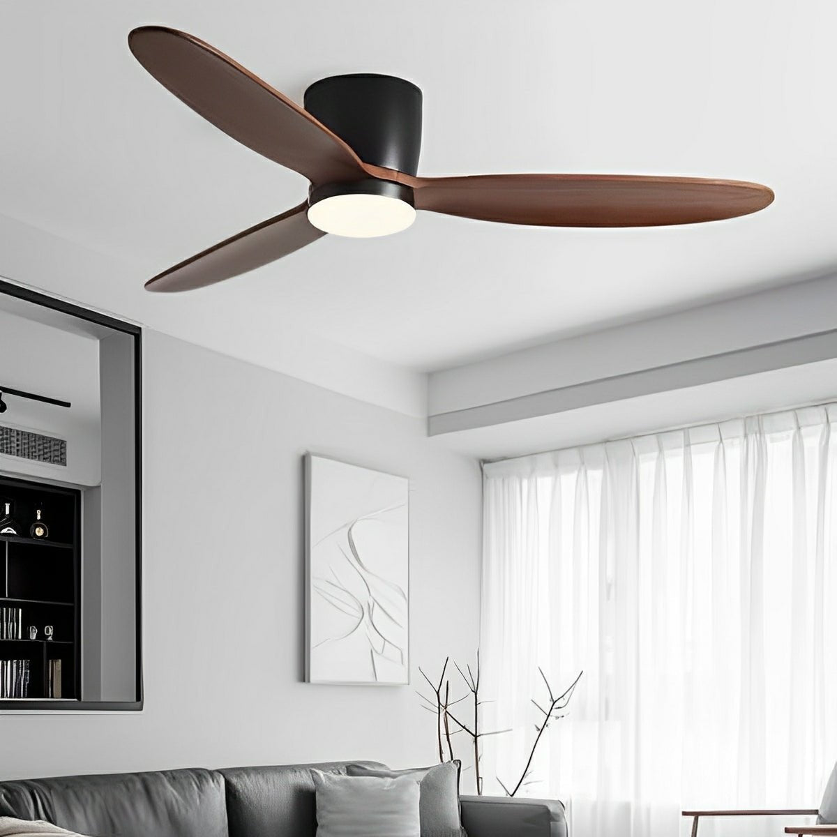 Modern Nordic Wood Ceiling Fan Light 6-Speed DC LED 3CCT
