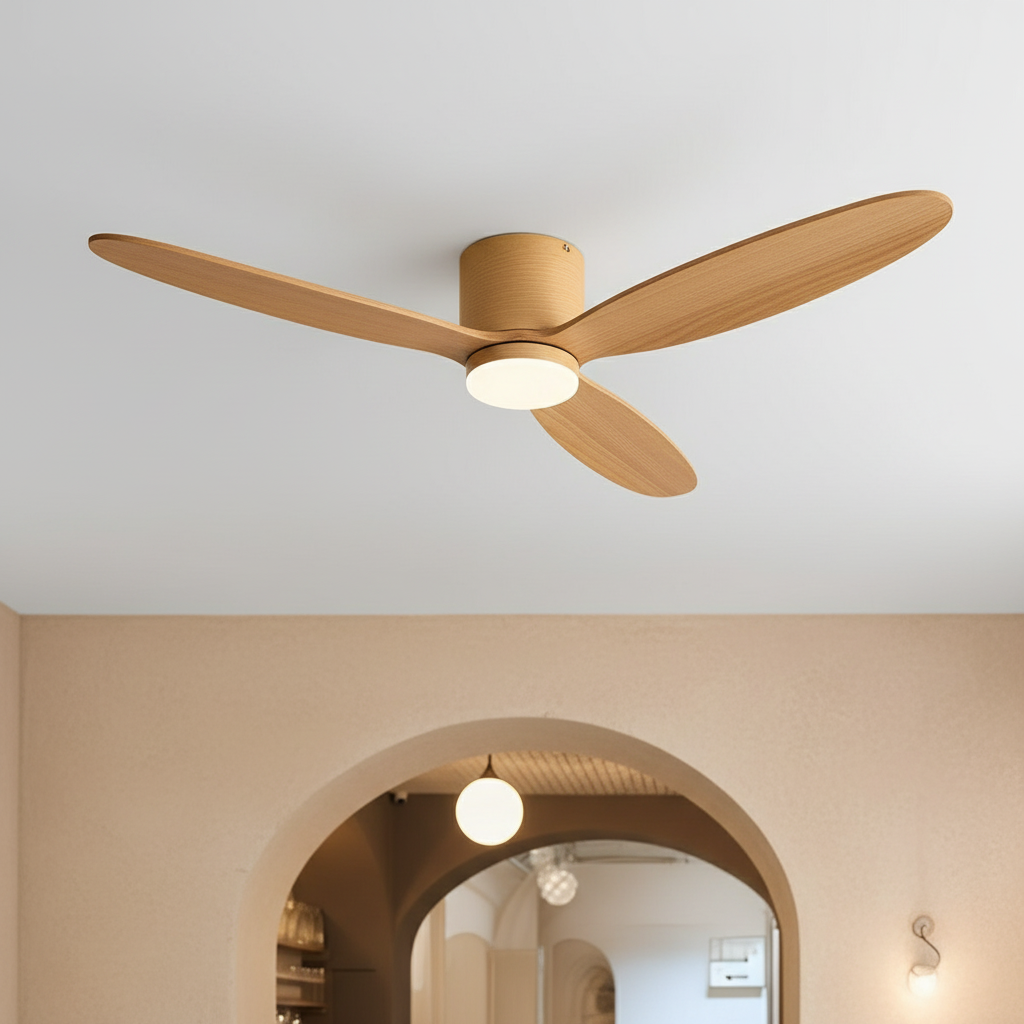 Modern Nordic Wood Ceiling Fan Light 6-Speed DC LED 3CCT