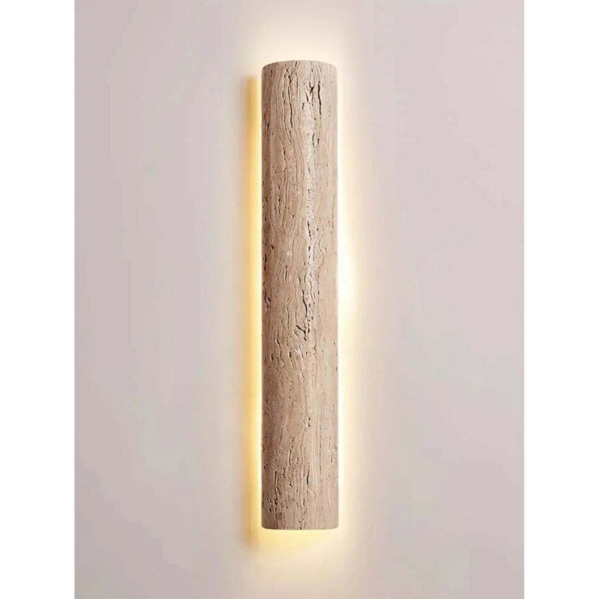 Natural Travertine Bar Wall Sconce with Integrated LED | Stone Light for Hallways