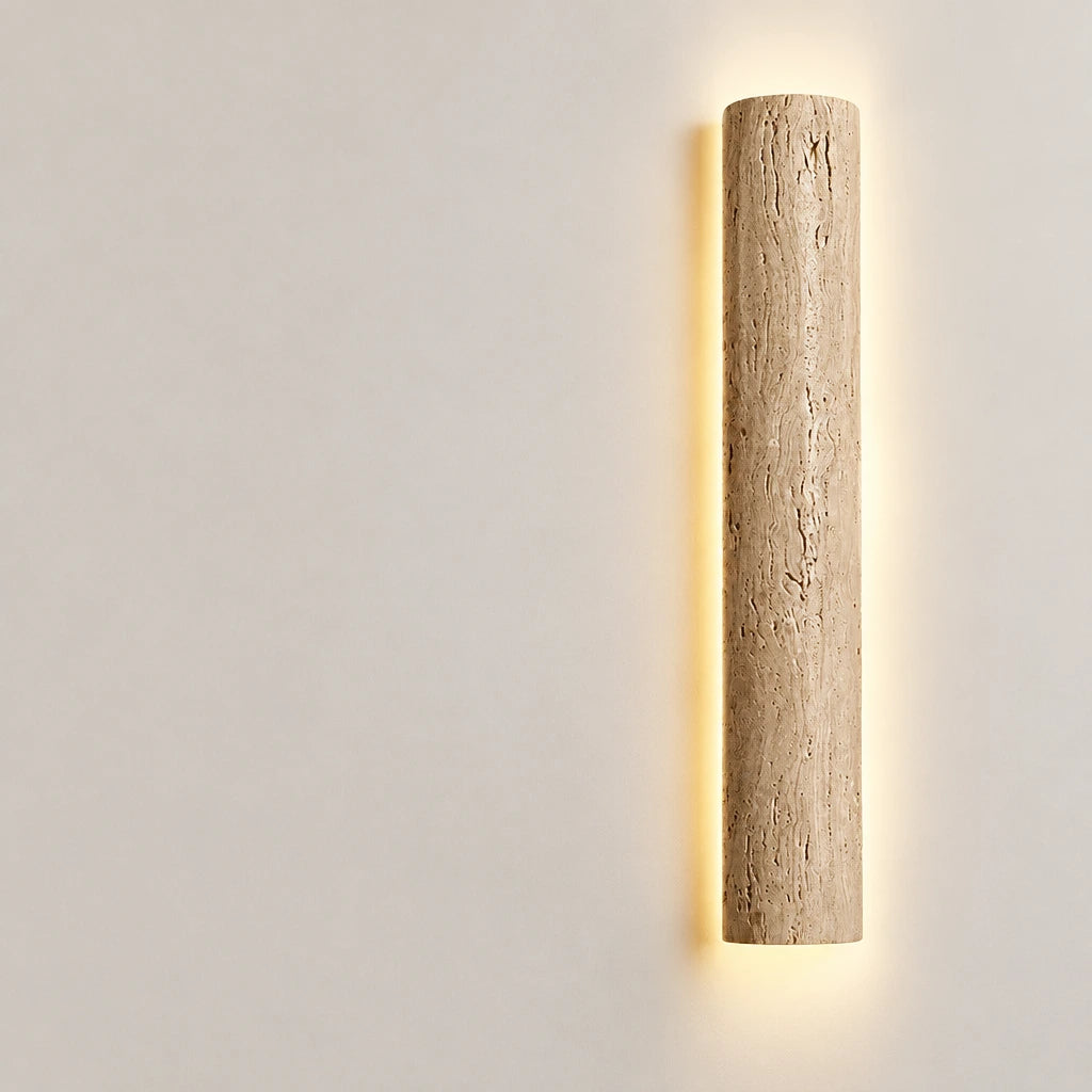 Natural Travertine Bar Wall Sconce with Integrated LED | Stone Light for Hallways