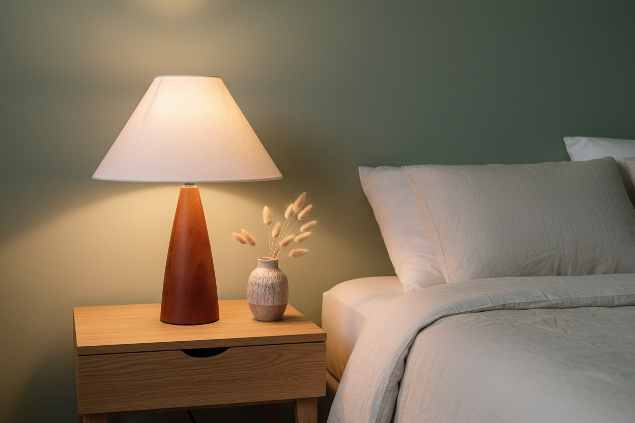 Solid Wood Table Lamp Classic Bedside Desk Lamp for Bedroom