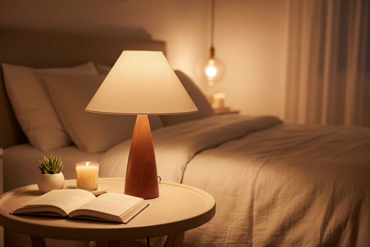 Solid Wood Table Lamp Classic Bedside Desk Lamp for Bedroom