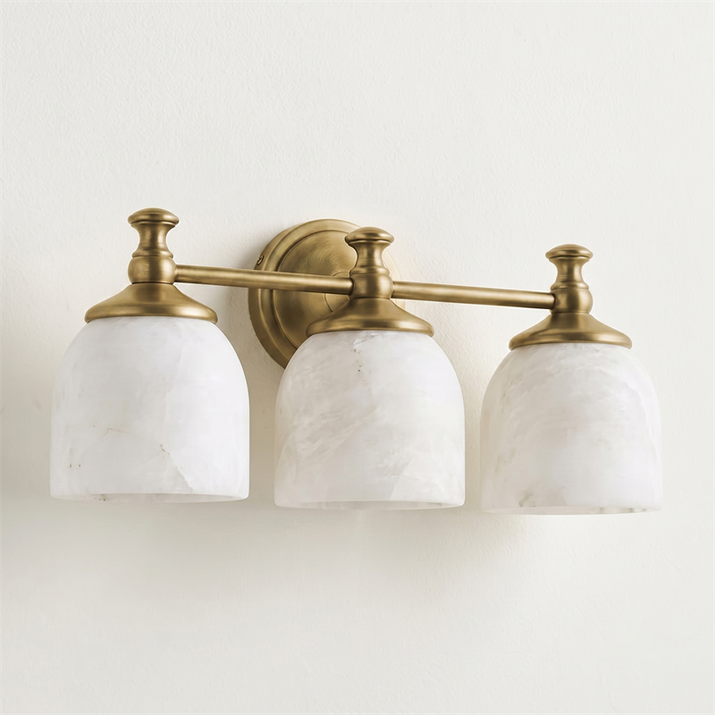 Vanity Glow Series | Brass Short Arm Wall Sconce with Milk Glass Dome for Bathroom