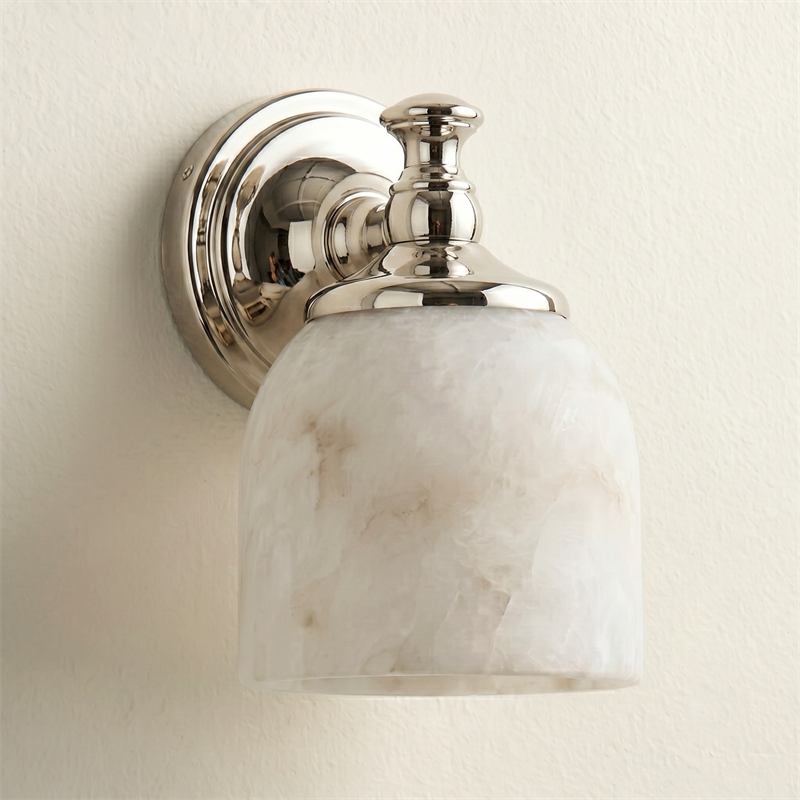 Vanity Glow Series | Brass Short Arm Wall Sconce with Milk Glass Dome for Bathroom