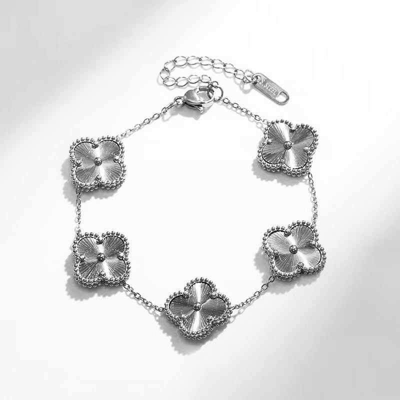 14K Gold Plated Clover Charm Bracelet Stainless Steel Flower Bracelet