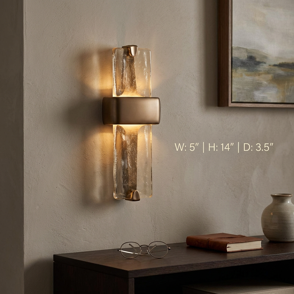 Colonna Series | Textured Glass & Brass Wall Sconce with Cast-Glass Column for Hallway