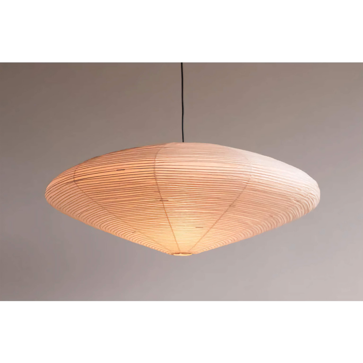 Washi Series | Washi Paper Disk Pendant with Bamboo Ribbing for Dining Room