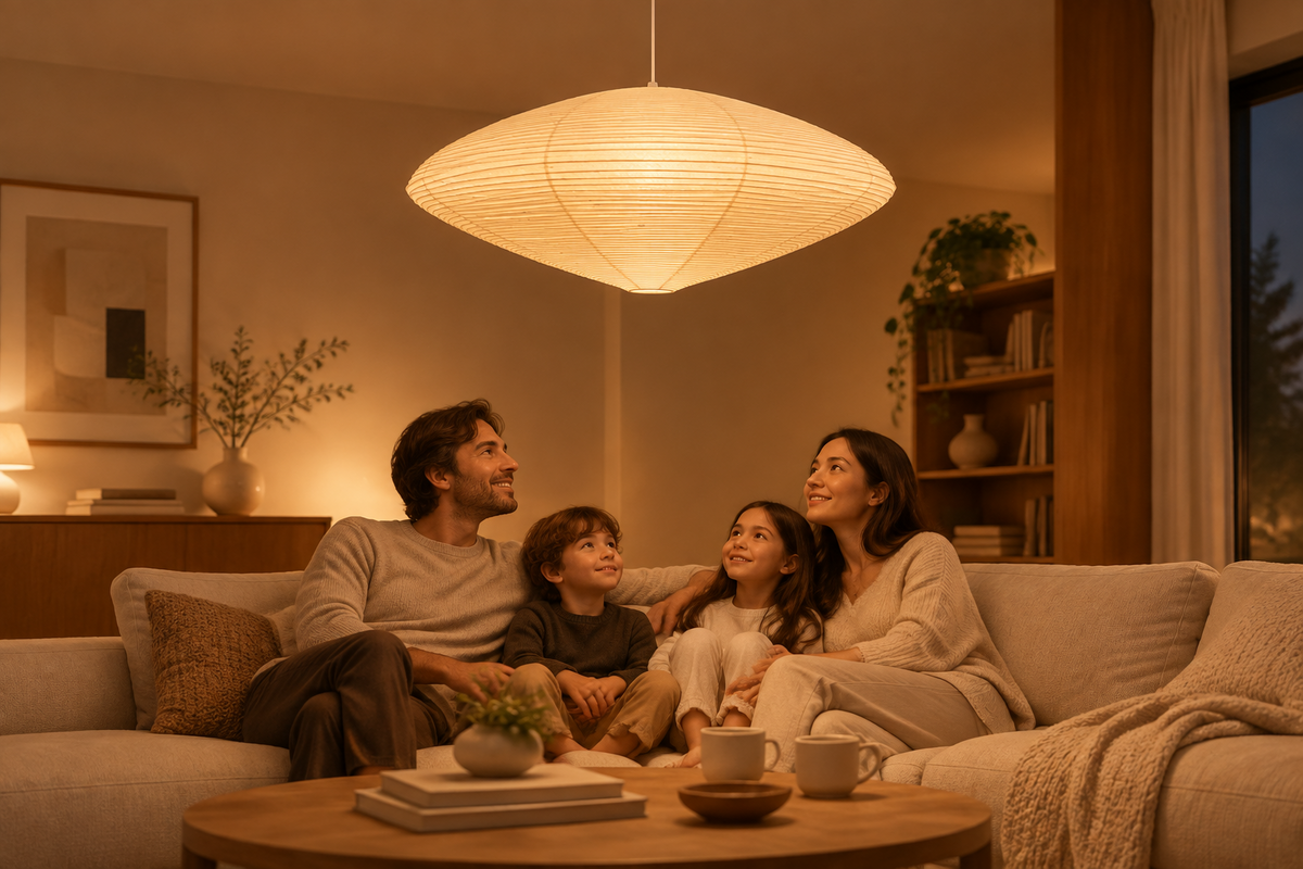 Washi Series | Washi Paper Disk Pendant with Bamboo Ribbing for Dining Room