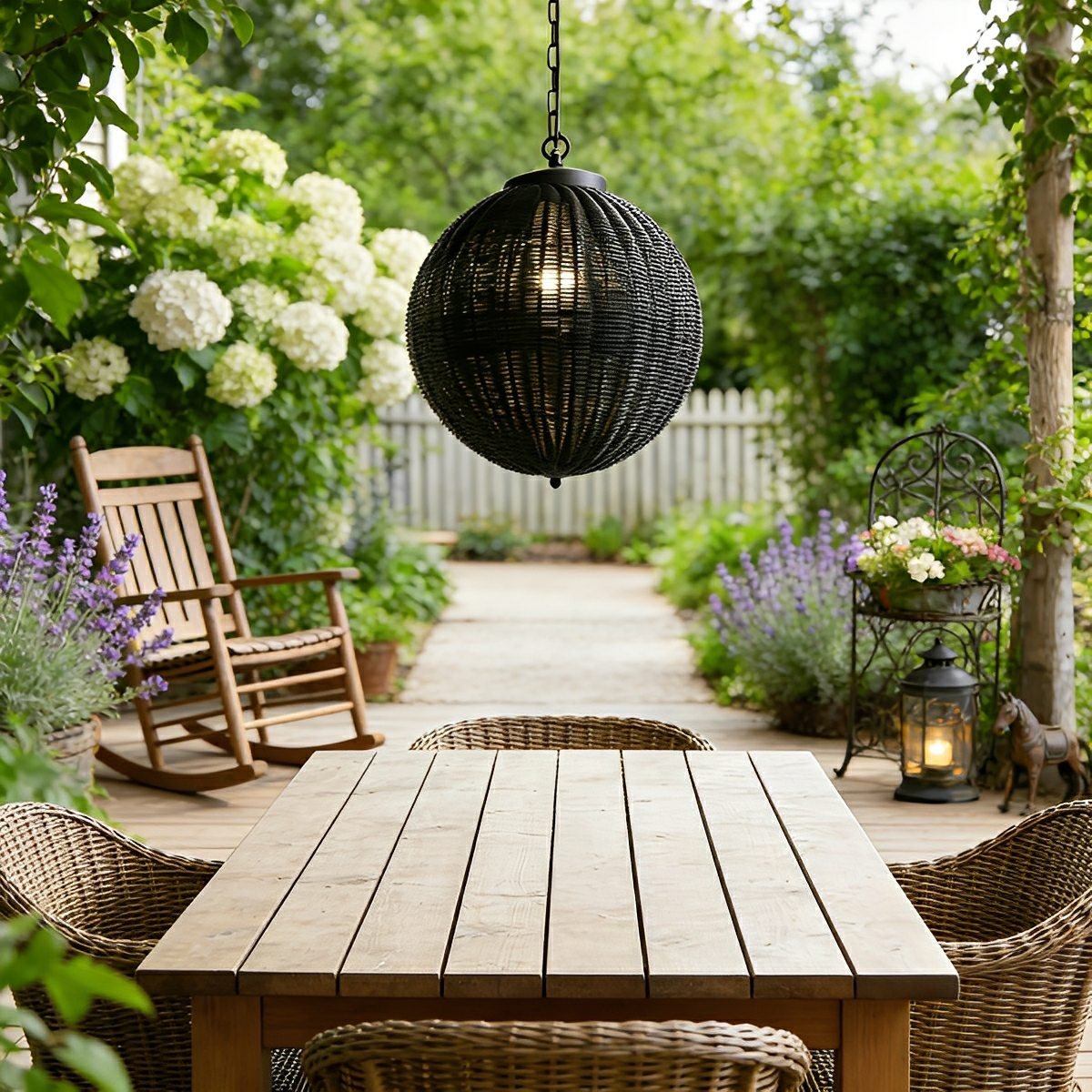 Retro Rattan Outdoor Pendant Light Waterproof Garden Chandelier