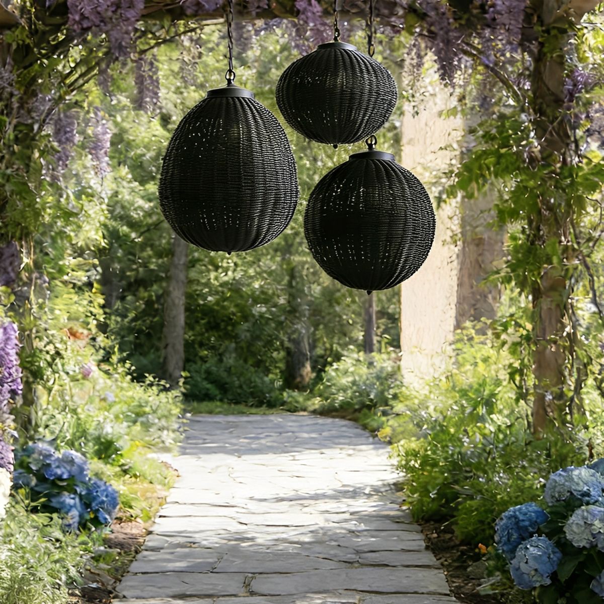 Retro Rattan Outdoor Pendant Light Waterproof Garden Chandelier