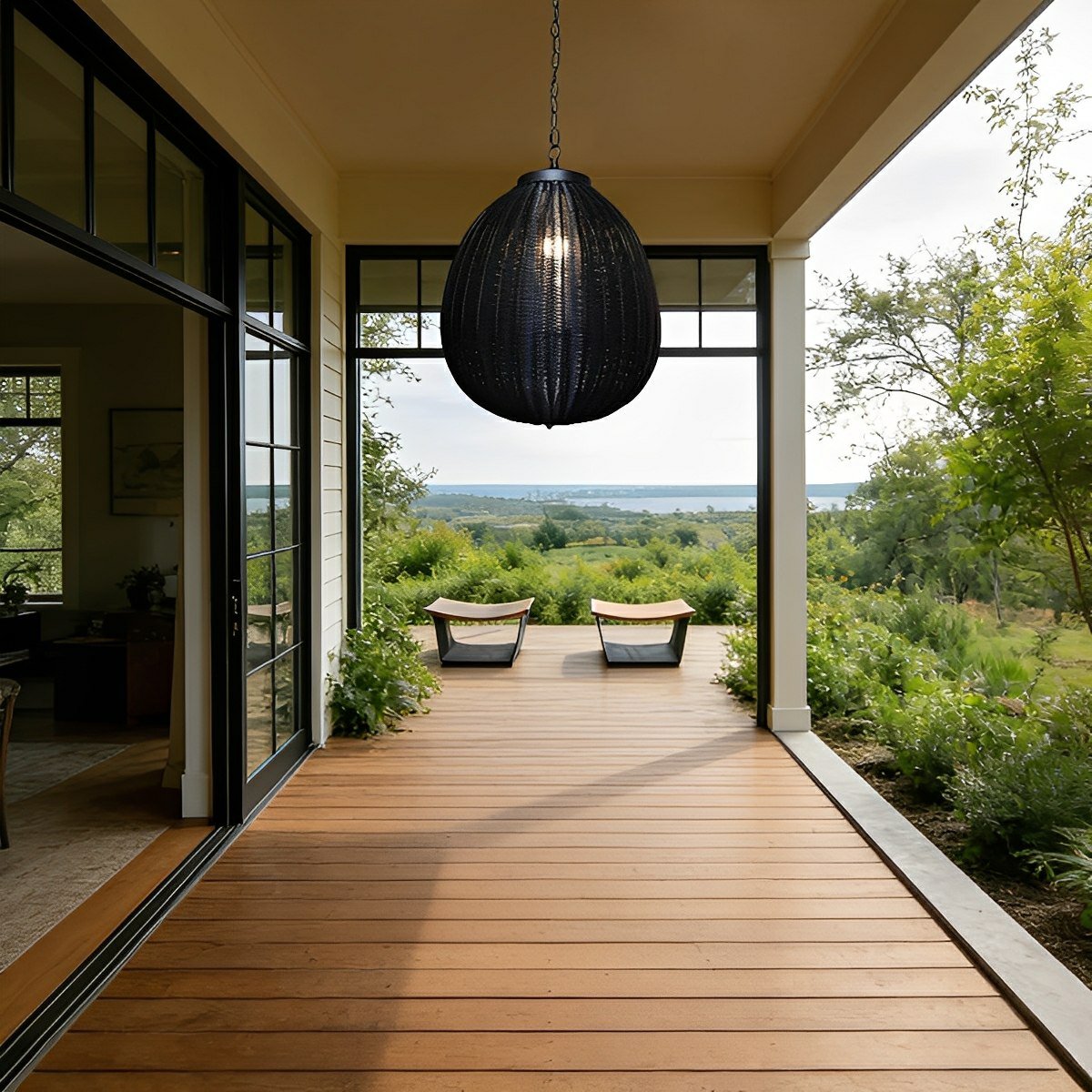Retro Rattan Outdoor Pendant Light Waterproof Garden Chandelier