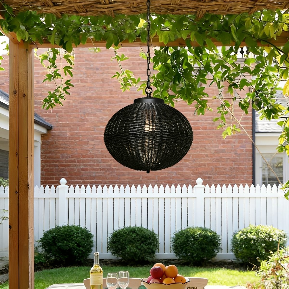 Retro Rattan Outdoor Pendant Light Waterproof Garden Chandelier