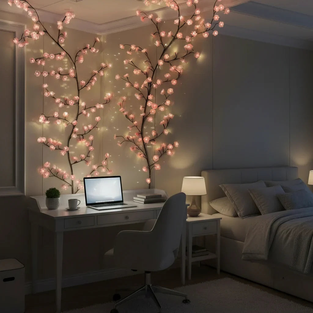 Blossara | USB LED Cherry Blossom Branch Lights with 3 Modes | Bendable Wall Decor