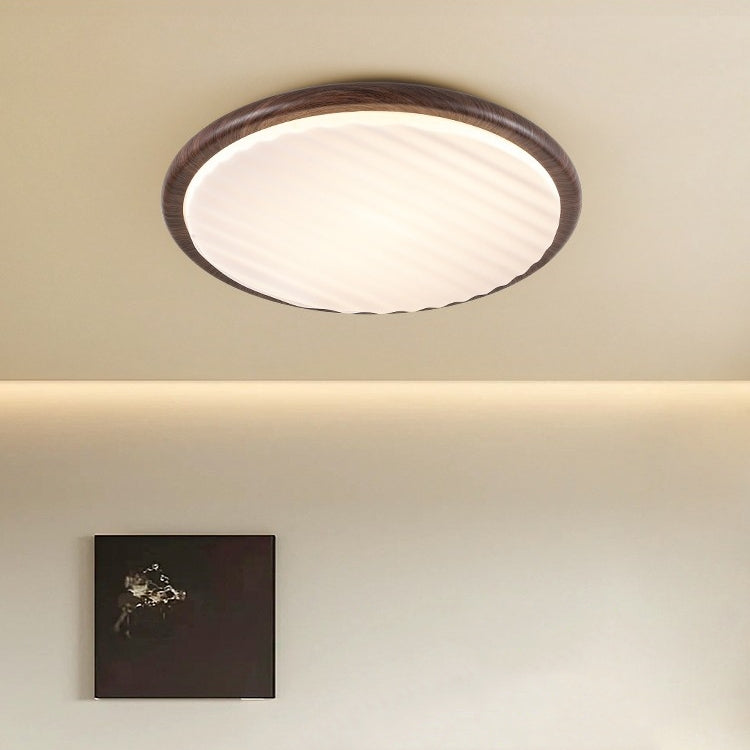 Wood LED Ceiling Light Round Wooden Flush Mount Lamp
