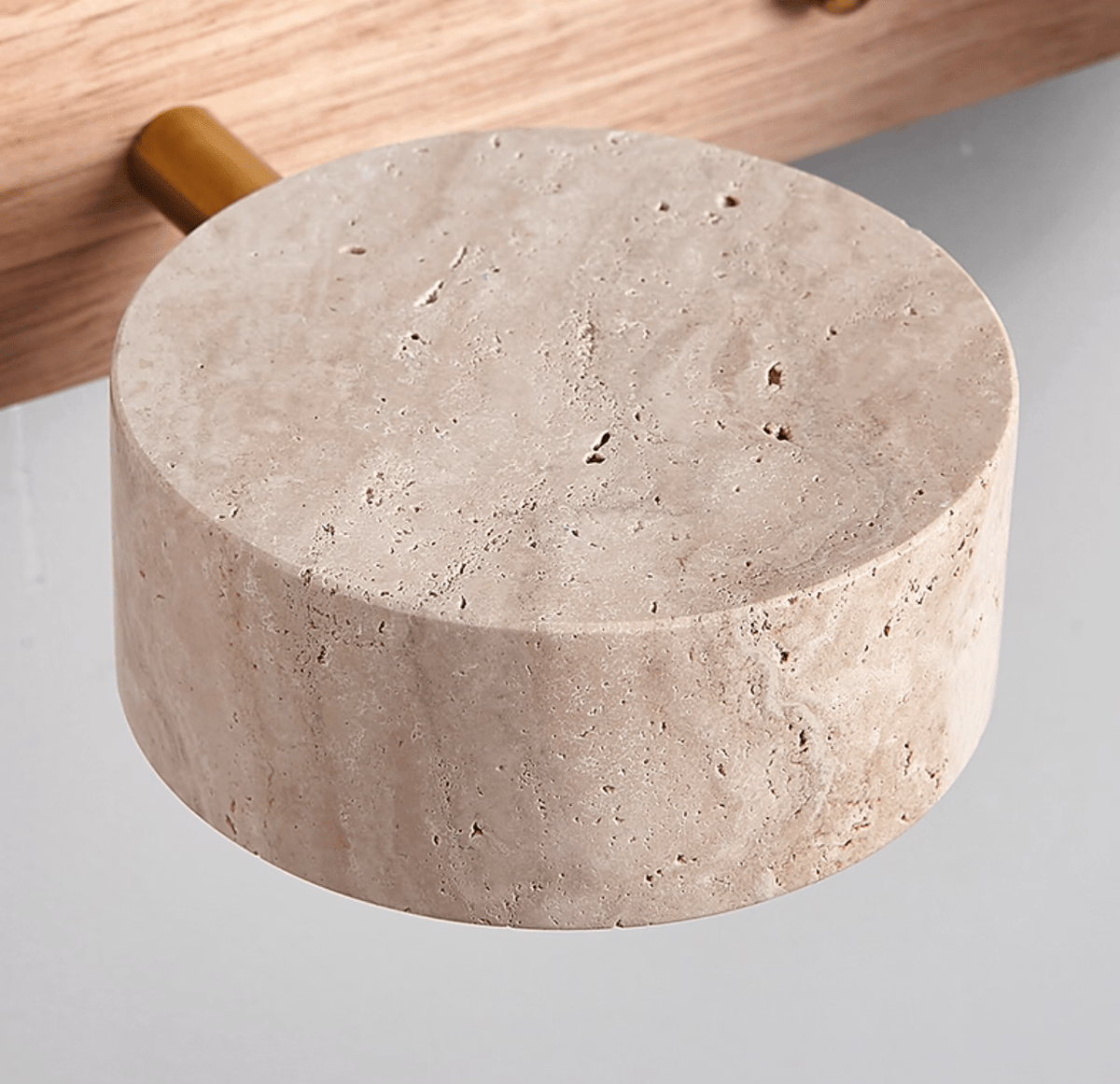Travertine Stone Wall Sconce with Dimmable LED | Natural Wood Accent for Warm Ambient Glow