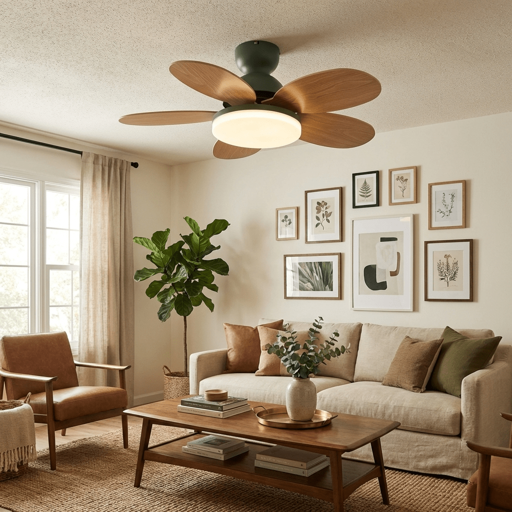 Petalux | Modern Ceiling Fan with LED Light and Remote | Quiet DC Motor for Living Rooms