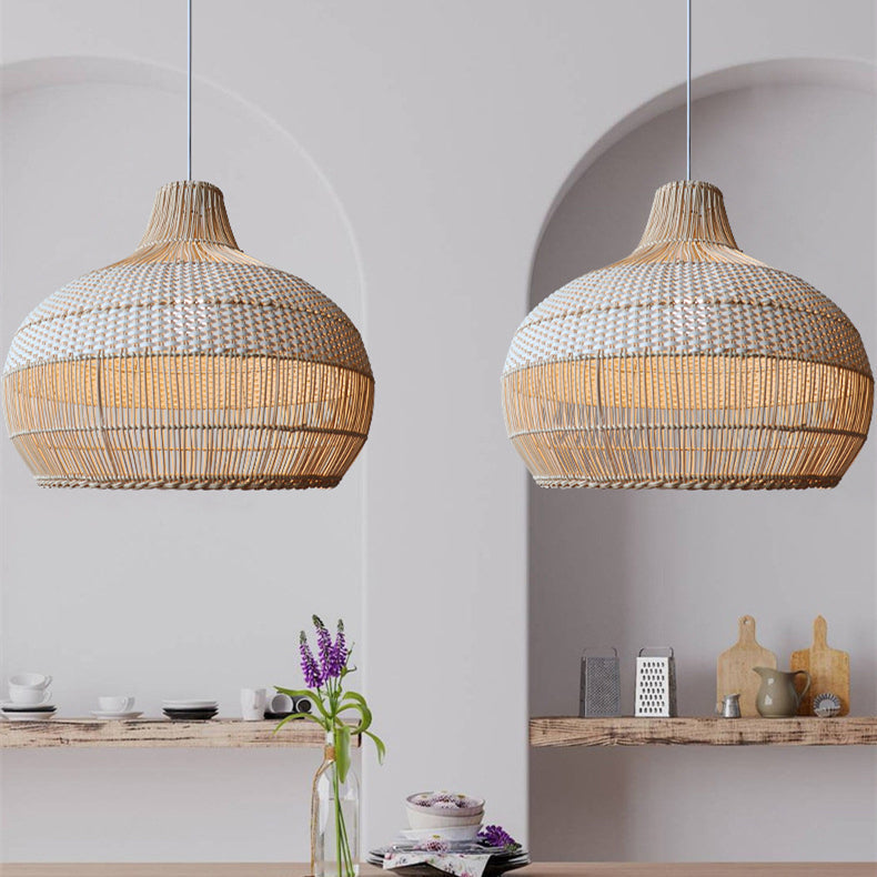 Handwoven Rattan Pendant Light Natural Wicker Ceiling Lamp