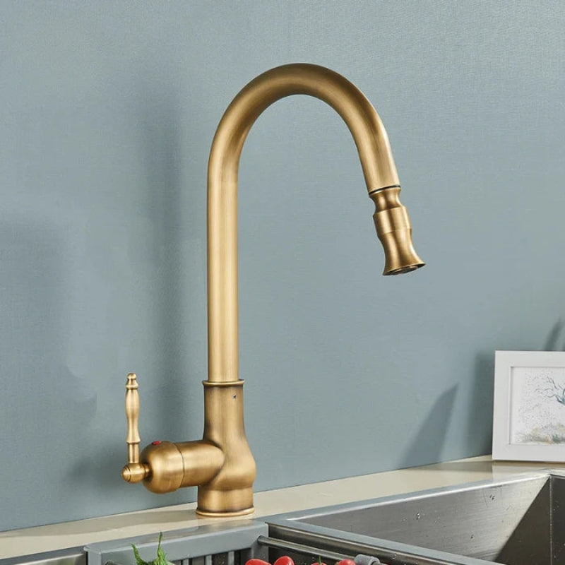 Antique Brass Kitchen Faucet Adjustable Modern Sink Tap