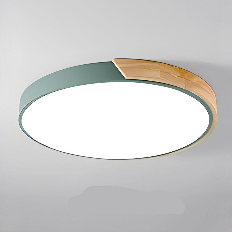 Nordic Wooden LED Ceiling Light Macaroon Round Flush Mount Lamp