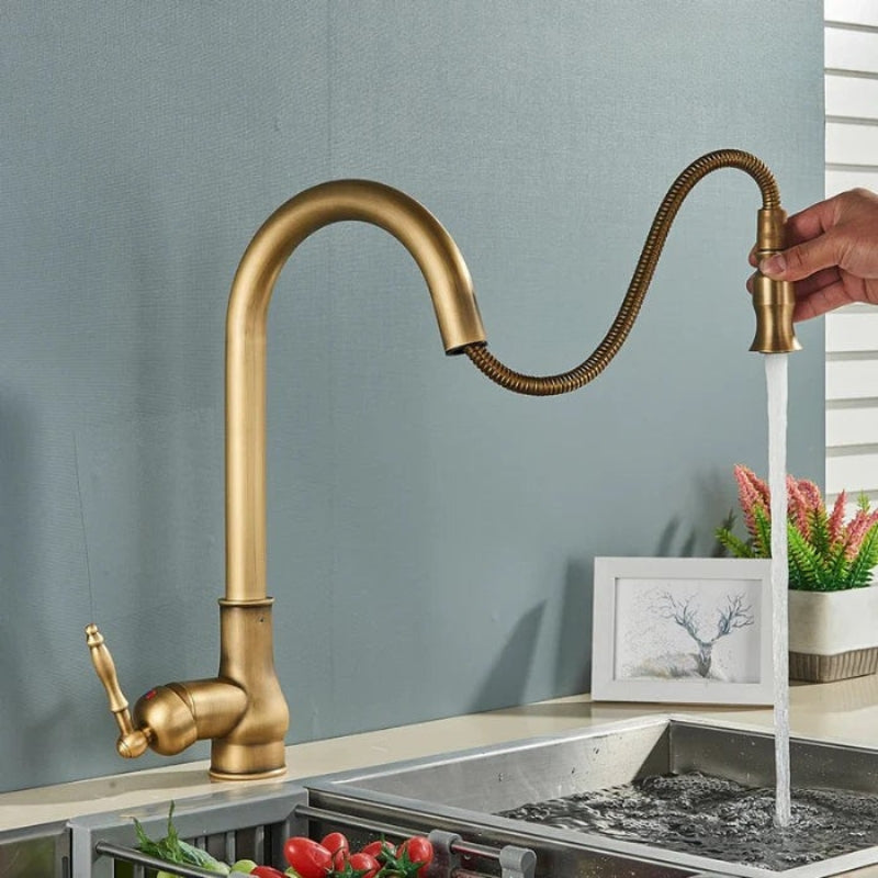 Antique Brass Kitchen Faucet Adjustable Modern Sink Tap