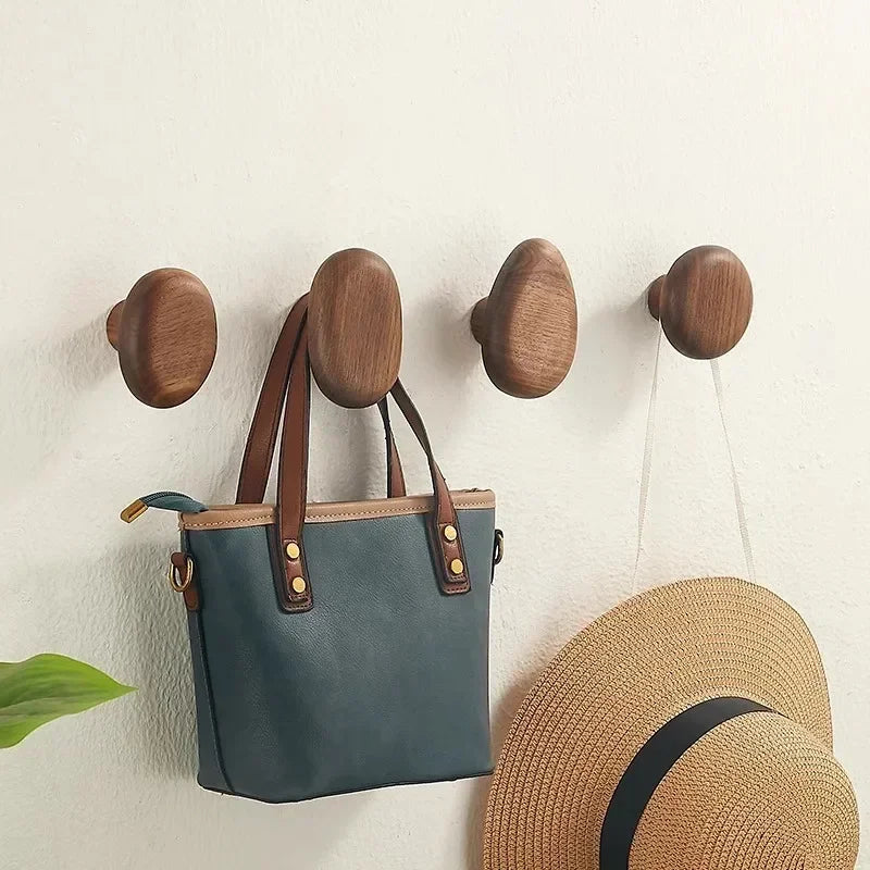 Minimalist Wooden Pebble Wall Hook Set (4pcs)