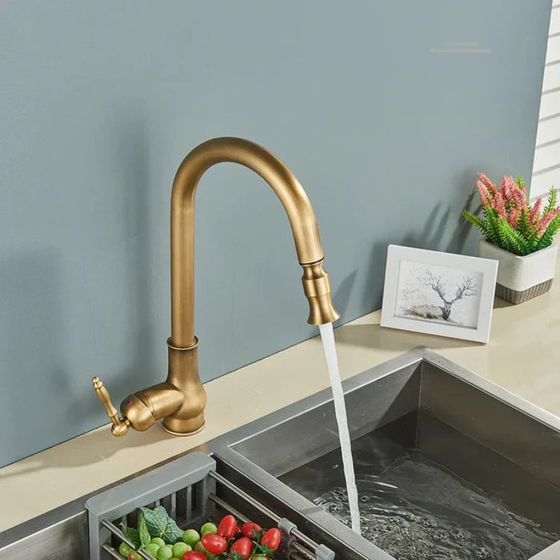 Antique Brass Kitchen Faucet Adjustable Modern Sink Tap