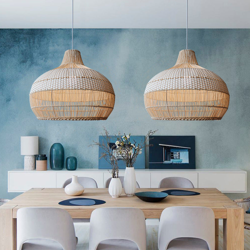 Handwoven Rattan Pendant Light Natural Wicker Ceiling Lamp