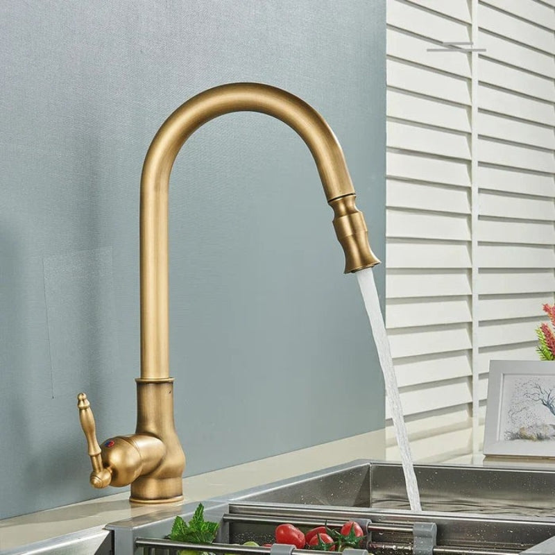 Antique Brass Kitchen Faucet Adjustable Modern Sink Tap