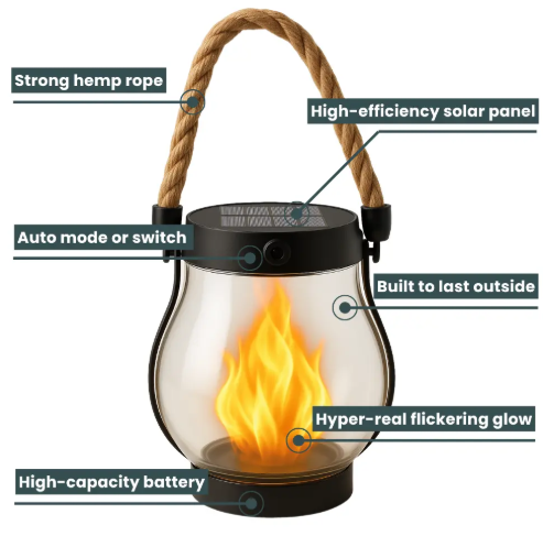 Solar Flame Effect Lantern with Automatic Dusk Activation | Outdoor Garden Light