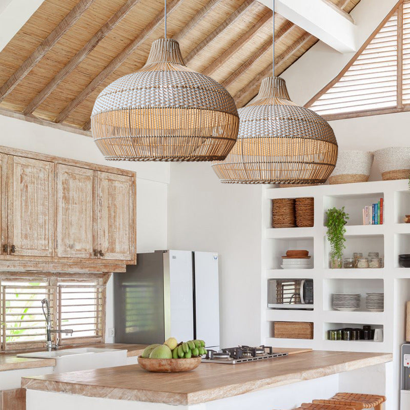 Handwoven Rattan Pendant Light Natural Wicker Ceiling Lamp