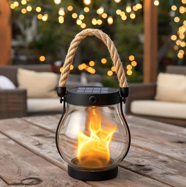 Solar Flame Effect Lantern with Automatic Dusk Activation | Outdoor Garden Light