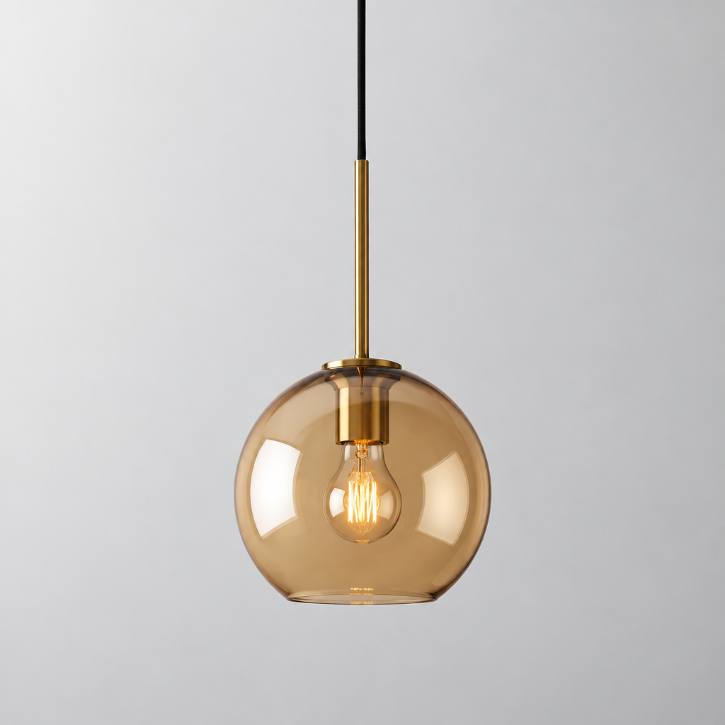 Aurum | Cognac Glass Pendant Light with Brass Look, Adjustable Cable for Kitchen Island